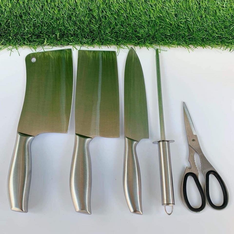BỘ 6 DAO KÉO KIÊM DỤNG CỤ MÀI DAO INOX ĐÚC NGUYÊN KHỐI, CHẤT LIỆU THÉP HỢP KIM CAO CẤP