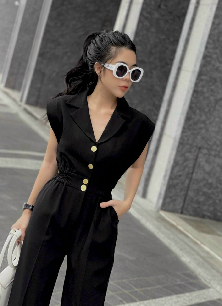 JUMPT CỔ VEST NÚT BỌC EO THUN THANH LỊCH