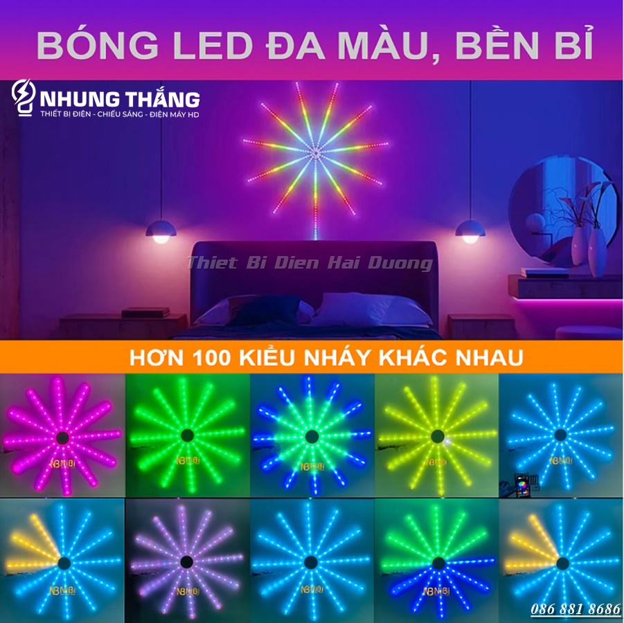 Đèn Led P háo Hoa Trang Trí DL-295 - Cảm Ứng Âm Thanh Nháy Theo Nhạc - Có Khiển Và Điều Chỉnh Qua APP Điện Thoại - Có Video