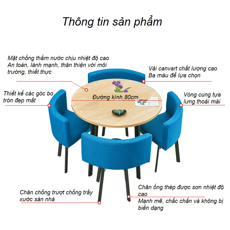 Bộ bàn ăn tròn mặt vân đá xếp gọn kèm 4 ghế - Bàn ăn 4 ghế xếp gọn tiết kiệm diện tích