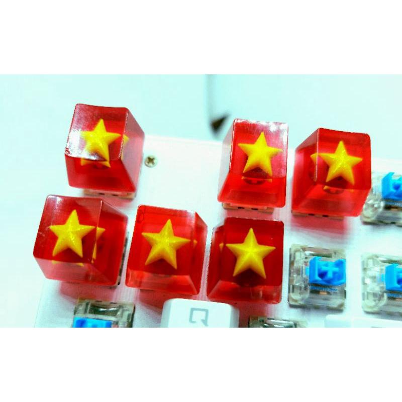 Keycap resin nền đỏ sao vàng trang trí bàn phím cơ gaming