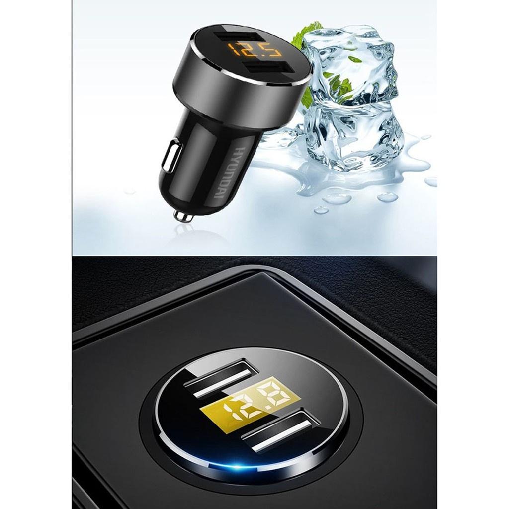 Tẩu sạc ô tô, tẩu sạc nhanh HUYNDAI tích hợp hai cổng USB điện áp 3.6A, 18W hiển thị điện áp HY-36C
