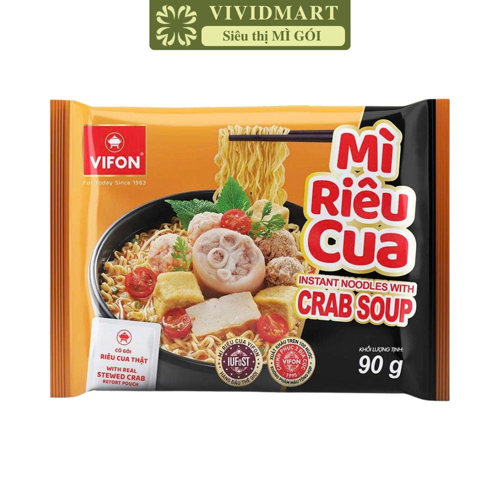 VIFON - Mì Vifon hương vị Riêu cua (có gói riêu cua thật), Vifon mì riêu cua Vifon, Mì Vifon riêu cua (90g/gói)