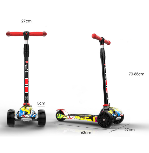 Xe Trượt Scooter 3 Bánh Phát Sáng Có Nhạc, Màu Sắc Graffiti Chịu Tải 80kg Cho Trẻ Từ 3-7 Tuổi.