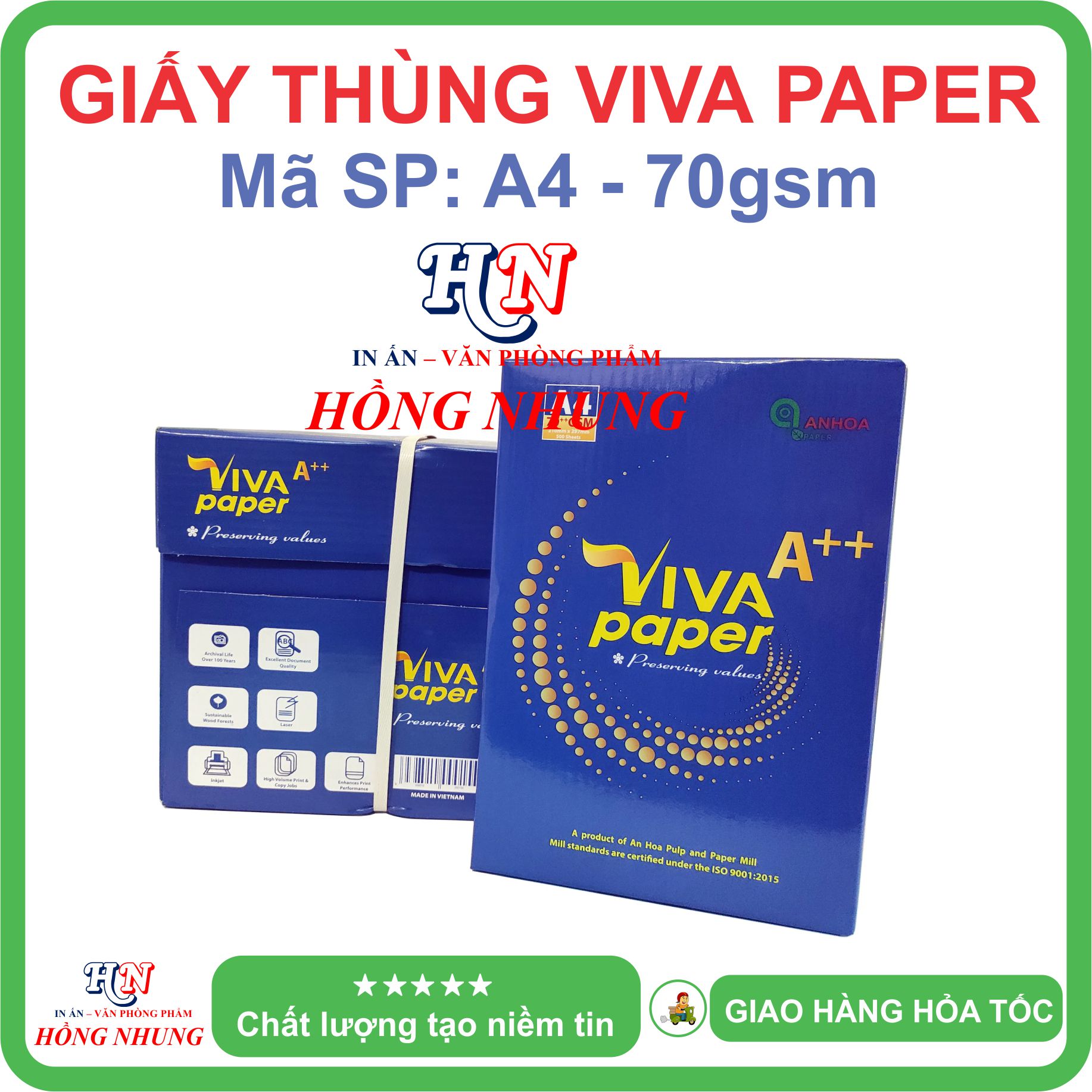 [ HỒNG NHUNG ] Giấy in Viva Paper A4, Định lượng 70gsm - Giấy thùng, trắng mịn, không lo kẹt giấy