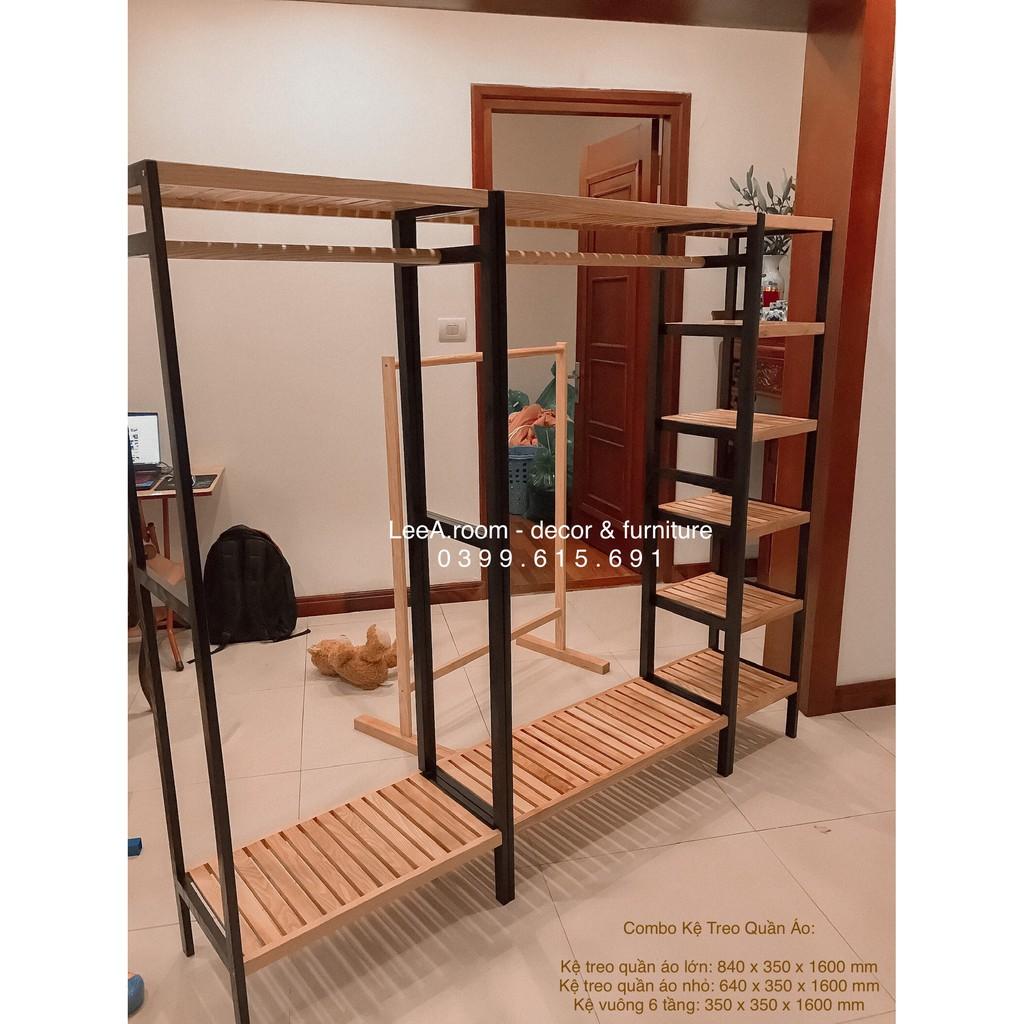 COMBO KỆ TREO QUẦN ÁO - COMBO IRON CLOSET - MÀU ĐEN PHỐI GỖ (ẢNH THẬT, CÓ SẴN)