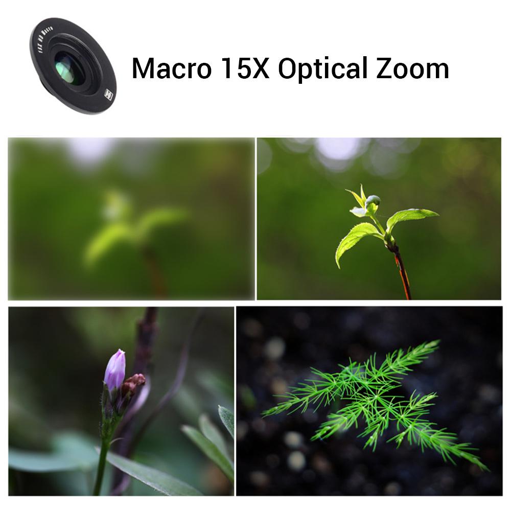 5K Ultra HD Smartphone Camera Lens 18mm 128° Wide-angle 15X Macro Phone Lens Distortionless with Universal Clip