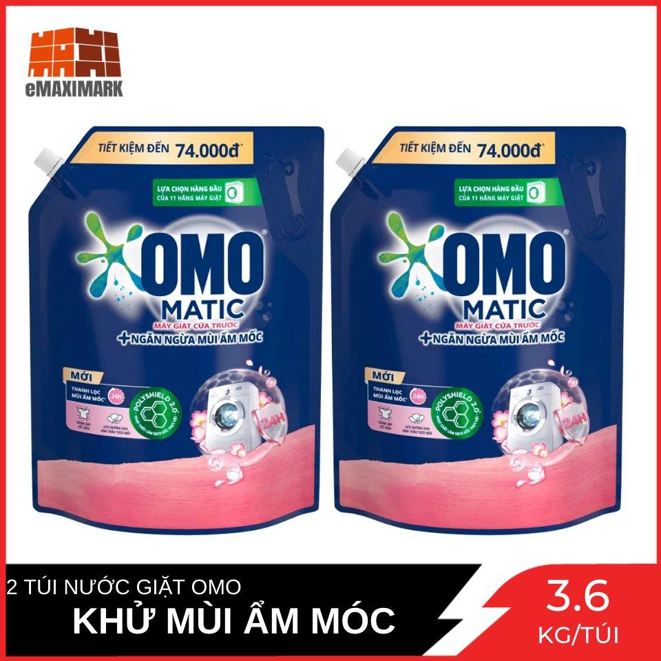 Combo 2 Túi Nước giặt Omo Cửa Trước Ngăn Ngừa Ẩm Mốc Hương Hoa Anh Thảo Túi 3.6kg
