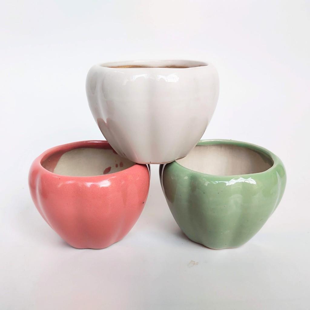 Chậu sứ mini hình quả bí ngô để bàn 8*6.5cm, sứ Bát Tràng, phù hợp trồng cây sen đá, xương rồng, cẩm nhung