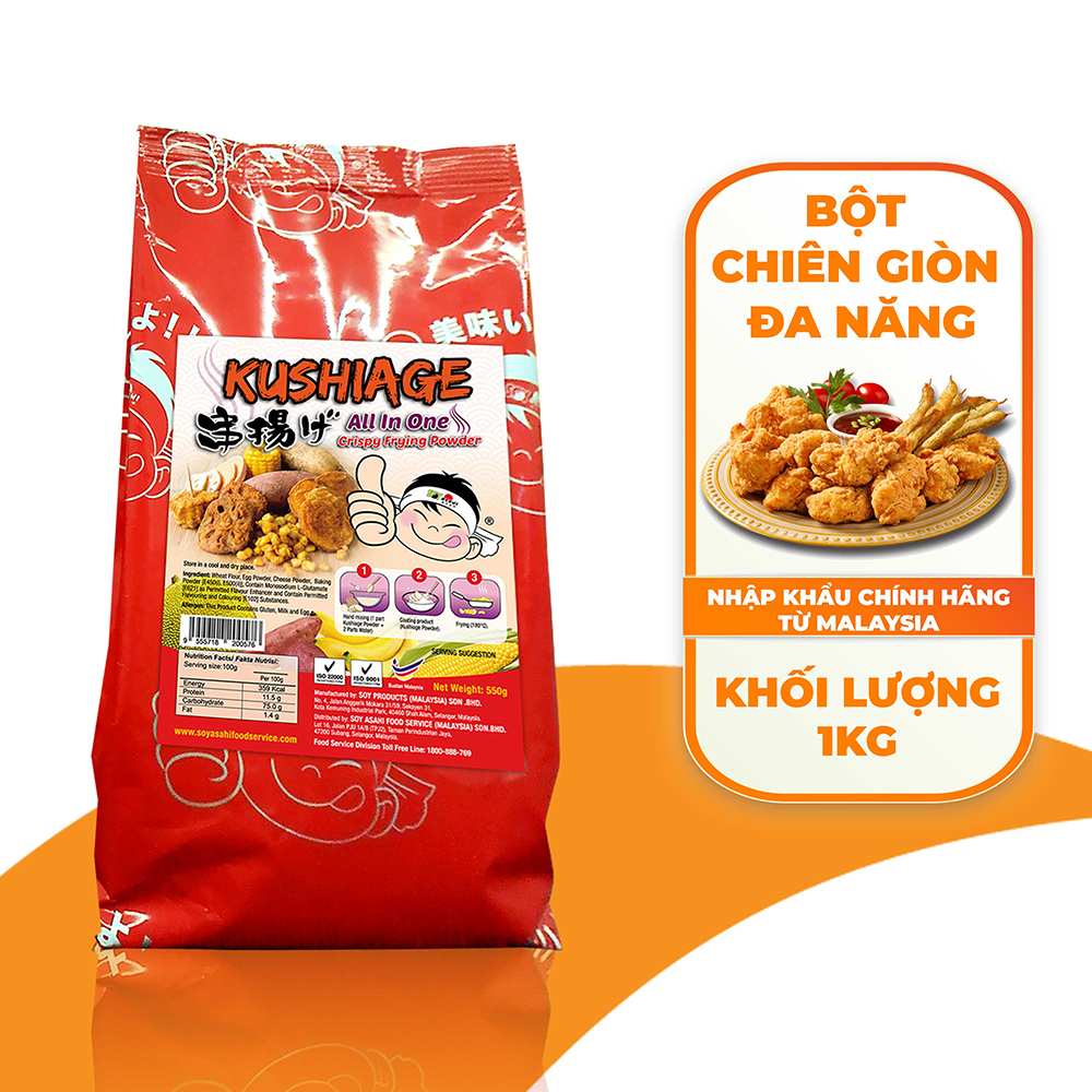 Bột chiên giòn đa năng Kushiage túi 1Kg (Chuyên dụng cho các món gà rán, hải sản, khoai chiên,...)