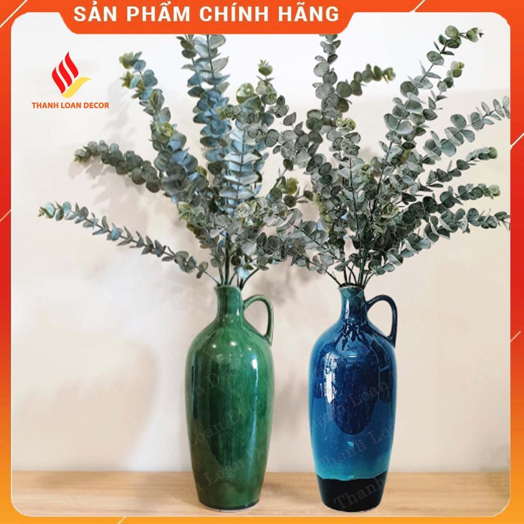 Bình hoa gốm sứ Bát Tràng trang trí decor cỡ to cao 36 cm - Men xanh hỏa biến đẹp