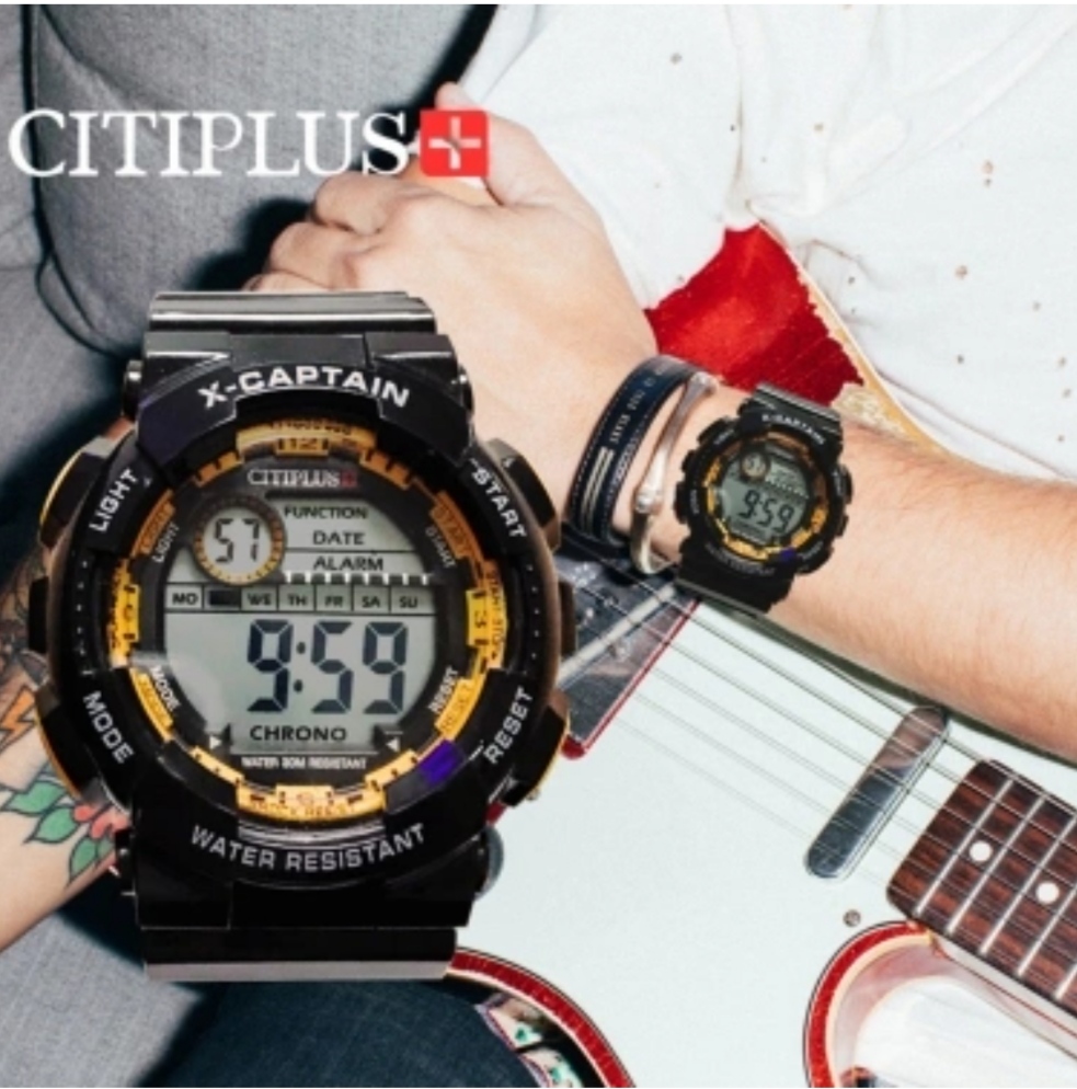 Đồng Hồ Thể Thao Nam Citiplus . Model X - Captain T - 1 Chất Lượng Cao, Chống Nước, Kiểu Dáng Sang Trọng, Mạnh Mẽ. - Đen Viền Cam