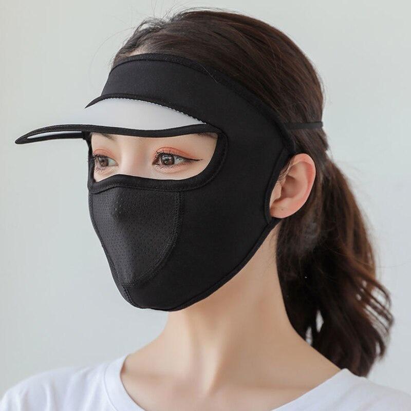 2-IN-1 Sunscreen Hat Full Face Cover Mask Breathable Ice Silk Sun Hat Face Mask Summer Outdoor Sport Riding Cycling Mask Caps