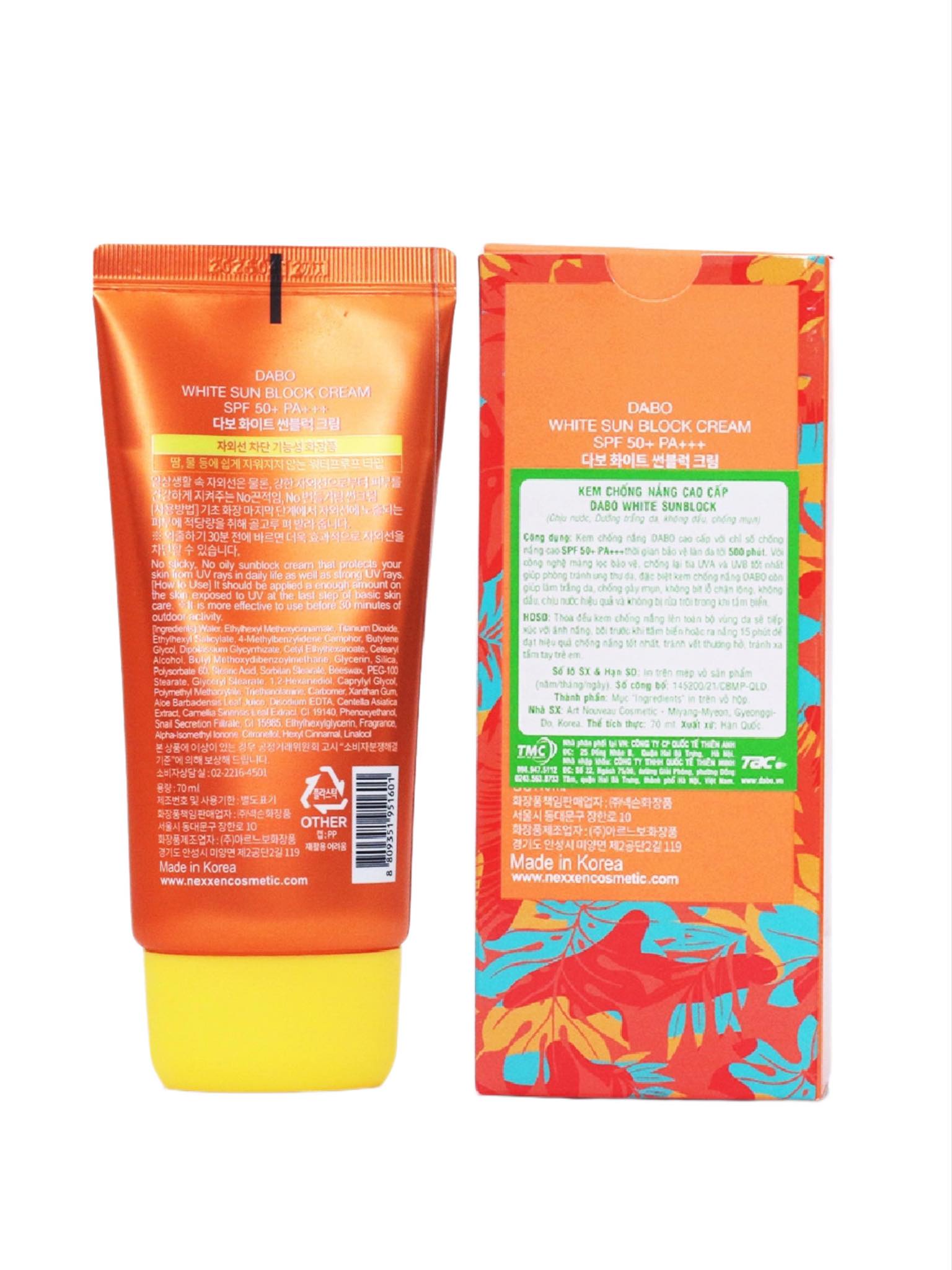 Kem Chống Nắng Dưỡng Da Dabo White Sunblock Cream SPF 50 PA+++ (70ml)