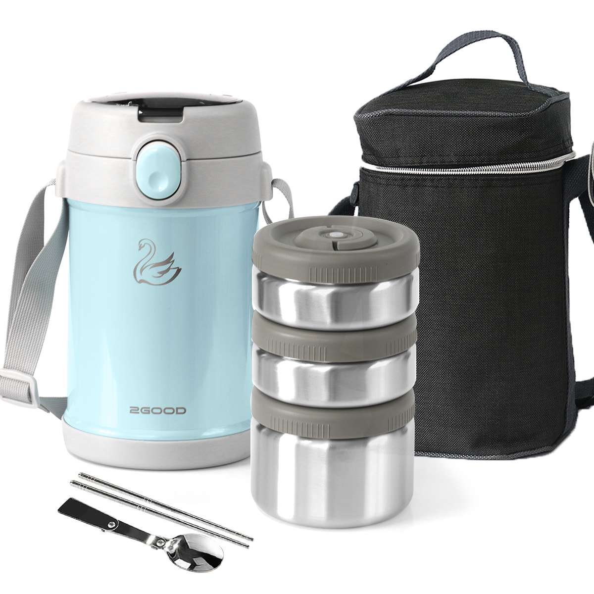 Bộ Hộp Cơm Giữ Nhiệt 2GOOD Lunch Box HC01 - Kèm Muỗng và Đũa Inox 304
