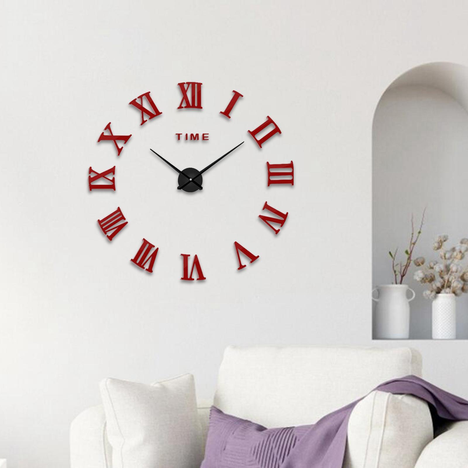 Large 3D DIY Wall Clock, Giant Roman Numerals Clock Frameless Mirror Big Wall Clocks Home Decoration for Living Room Bedroom Wall Decor