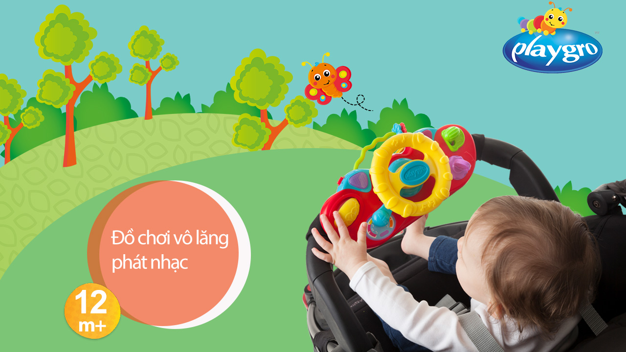 Đồ chơi vô lăng phát nhạc Playgro Music Drive and Go, cho bé 12-36 tháng