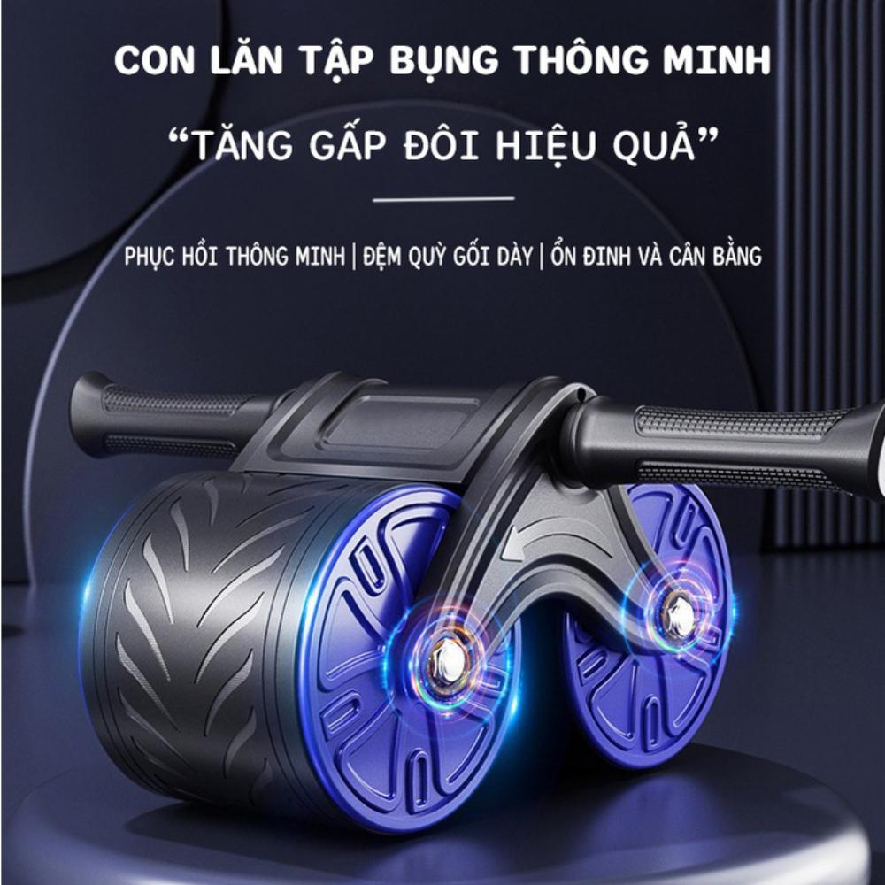 Con lăn tập bụng tại nhà 2 bánh trợt lực lò xo, thiết kế mới tự động kéo về, chắc chắn chịu lực đến 300kg, tặng kèm thảm