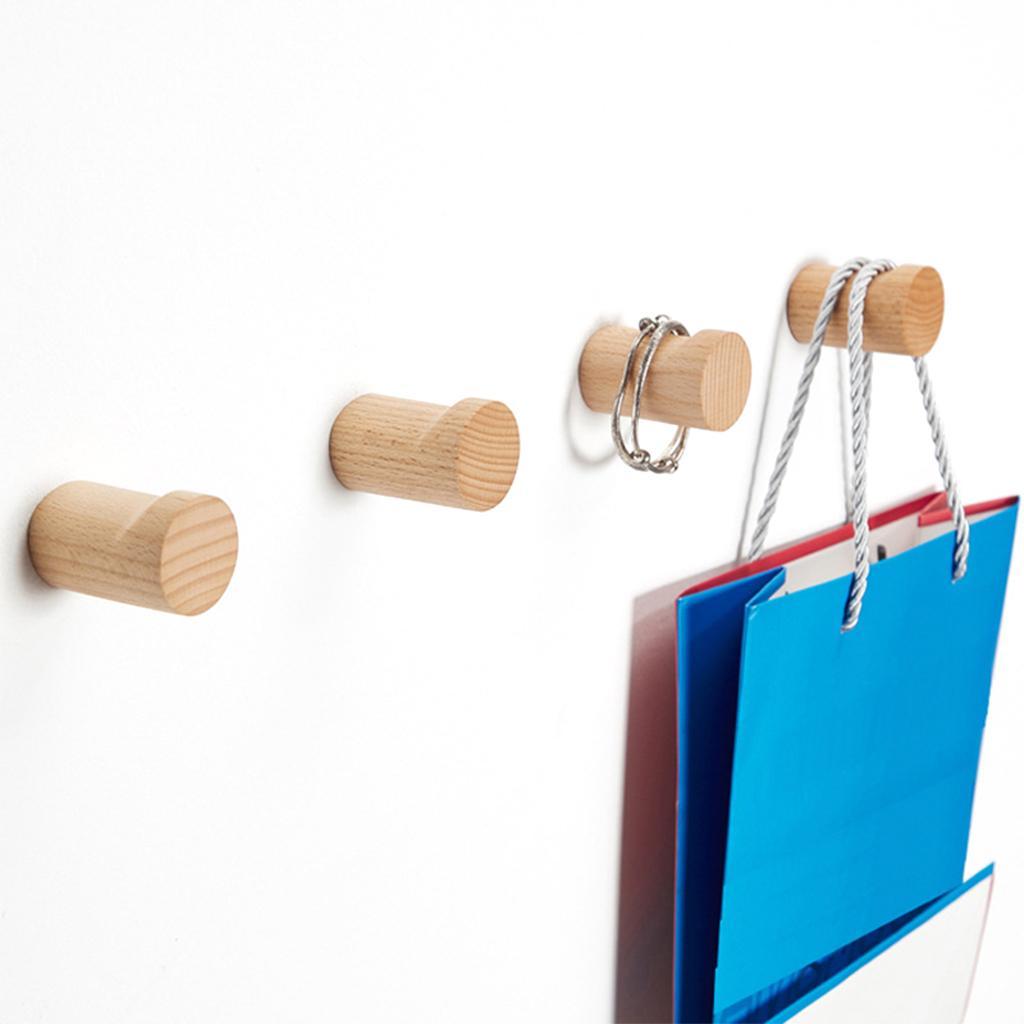 6 PCS Decorative Wall Hooks Kitchen Bathroom Door Wooden Hooks Light Brown