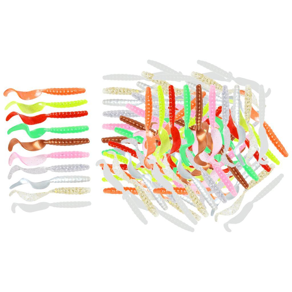 100pcs Single-tailed Worm Fishing Grub Baits Fishing Accessories