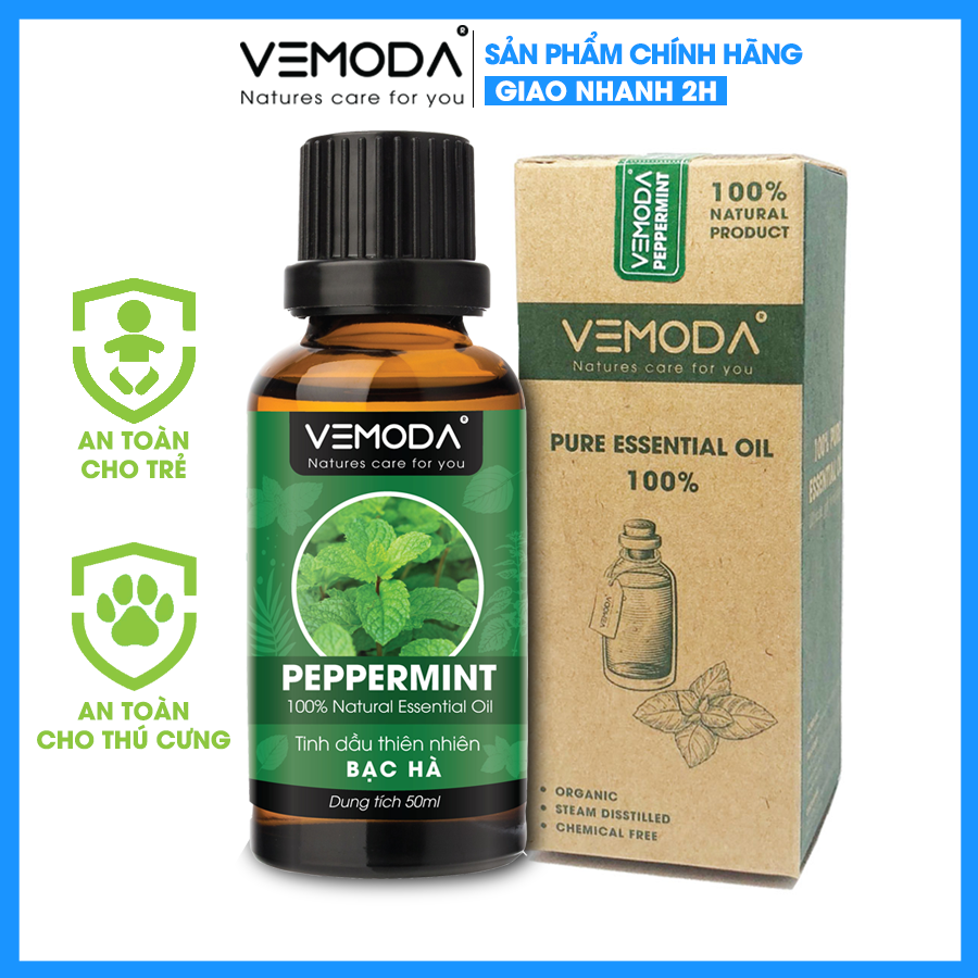 Tinh dầu Bạc hà cao cấp 50ML Peppermint. Tinh dầu xông phòng Vemoda giúp xông phòng, khử mùi, thanh lọc không khí, thư giãn, kháng khuẩn, giải cảm, xua đuổi côn trùng, chăm sóc răng miệng