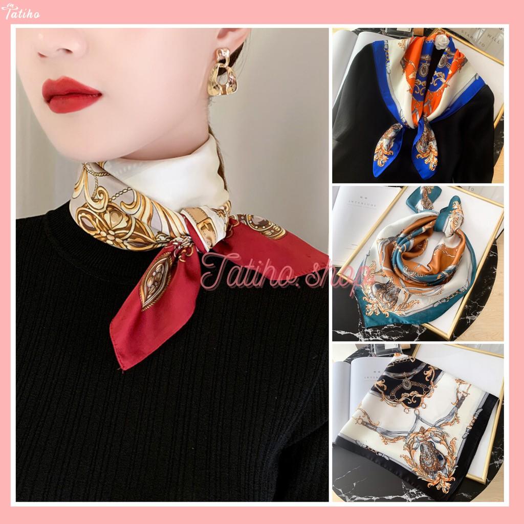 Khăn Lụa Vuông, Khăn Turban Cao Cấp Hình Vương Miện Sang Trọng- Chất Liệu Chiffon 70x70cm - Mã KL042
