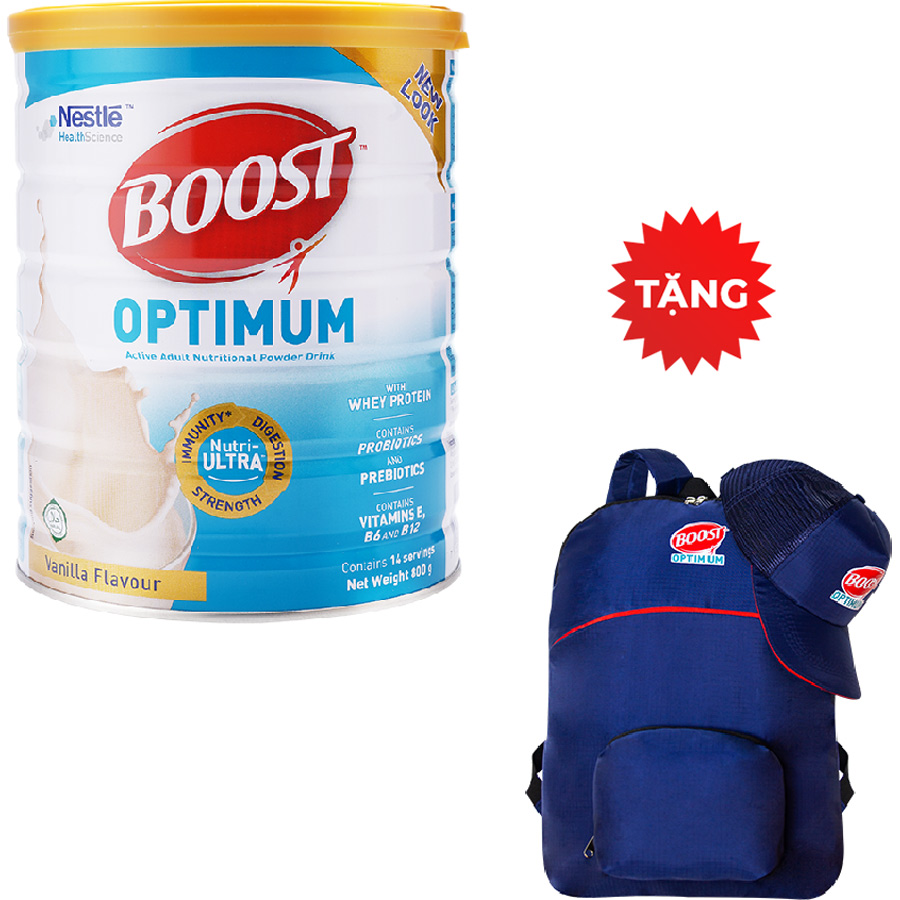 Sản phẩm dinh dưỡng y học BOOST OPTIMUM lon 800g - Tặng bộ nón và balo Boost