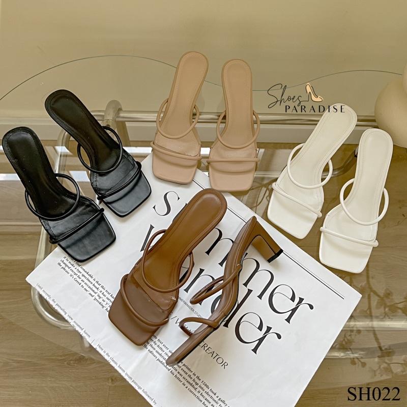 Giày nữ đẹp gót vuông giày mũi vuông cao gót guốc nữ guôc nữ quai ngang SHOES PARADISE SH022