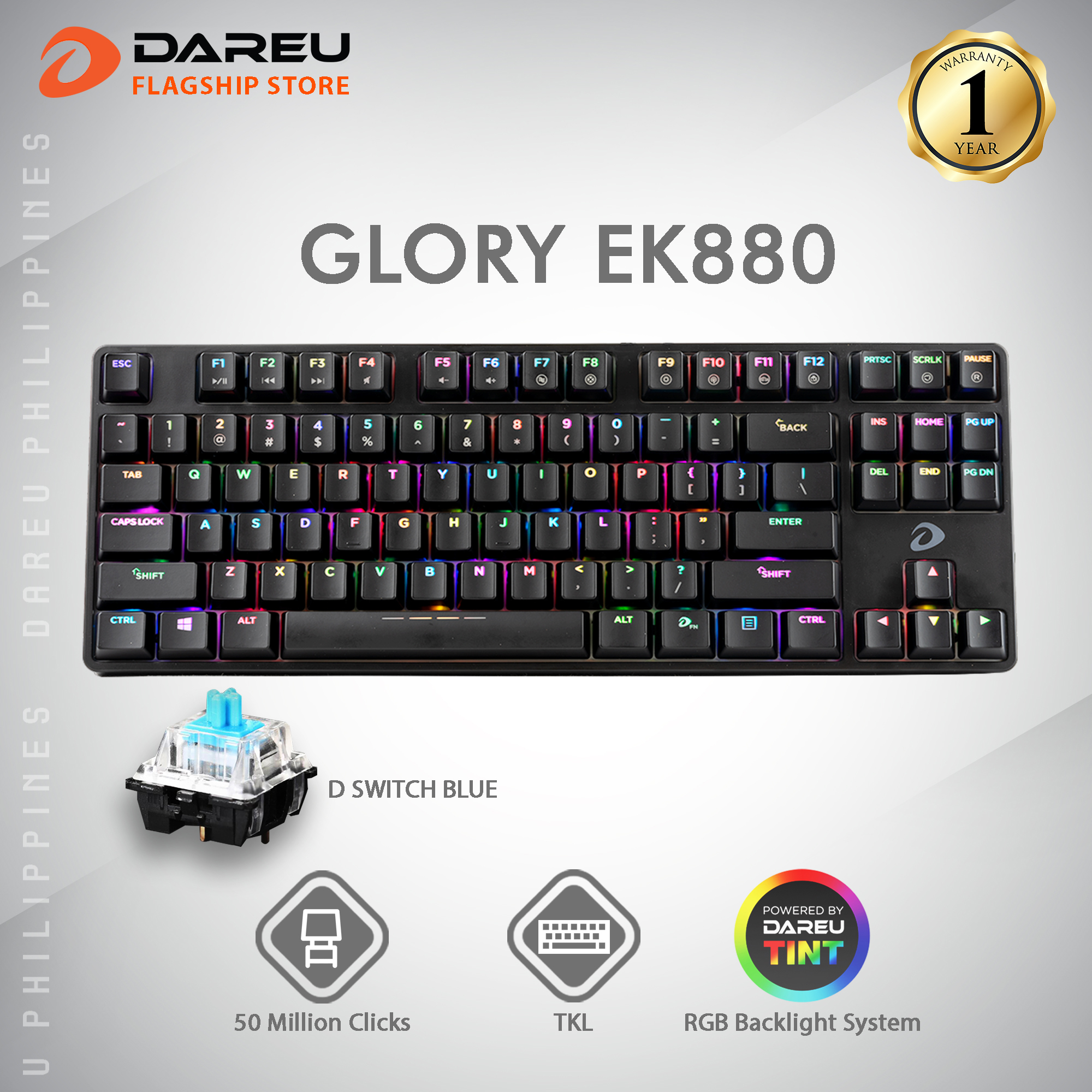 Bàn phím cơ gaming Dareu EK880 LED RGB - Hàng chính hãng