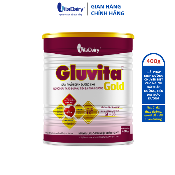 Sữa bột Gluvita Gold 400g giúp kiểm soát đường huyết, tăng cường sức khỏe tim mạch, bảo vệ thị lực - VitaDairy