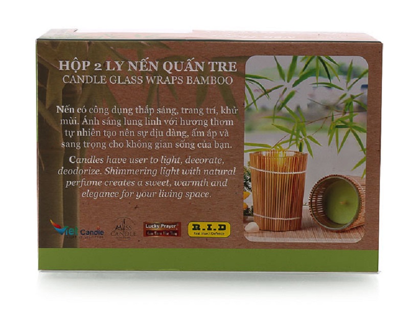 Hộp 2 ly nến thơm Bamboo quấn tre Miss Candle FtraMart MIC2301 (Trắng)