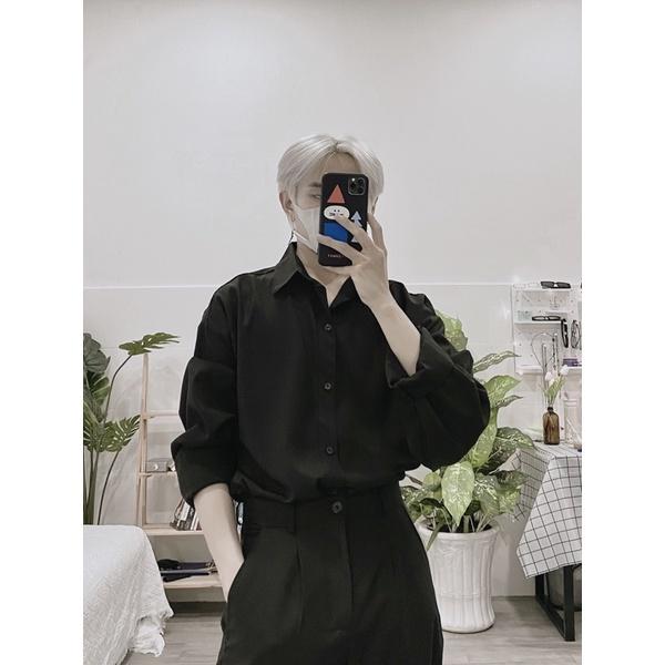 Áo sơmi nam áo sơmi form rộng trắng đen
