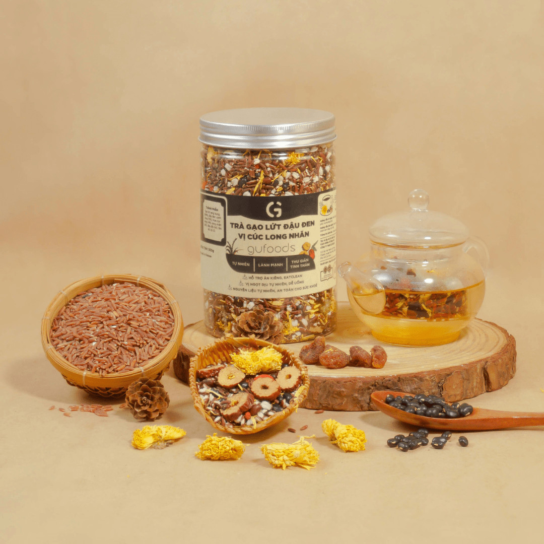 [Vị Cúc Long Nhãn] Combo 2 Hộp Trà Gạo Lứt Đậu Đen GUfoods 500g - Thanh Nhiệt, Giải Khát, Cải Thiện Giấc Ngủ
