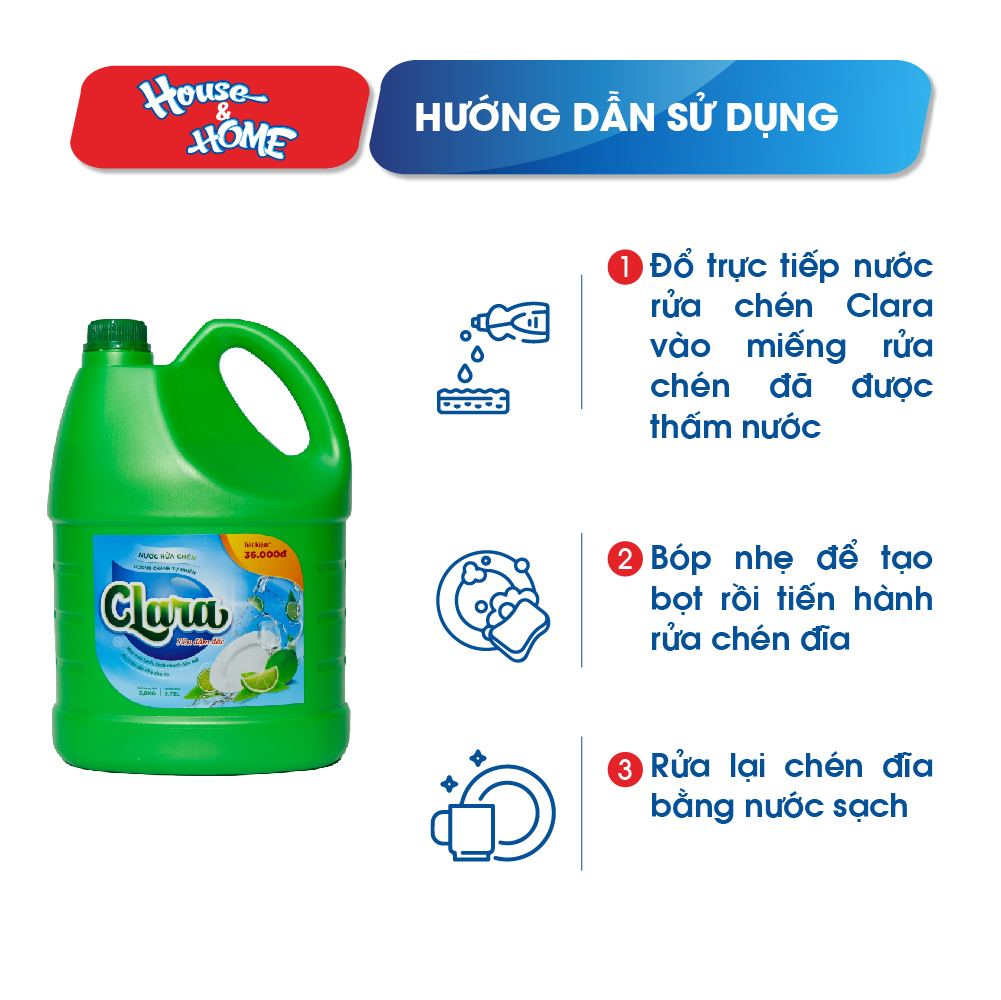 Nước rửa chén bát Clara hương chanh tự nhiên can 3,8kg