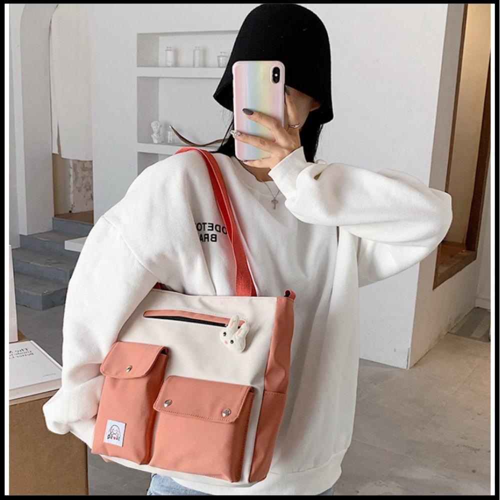Túi Vải Đeo Vai Canvas Phong Cách Hàn Quốc Cho Nữ