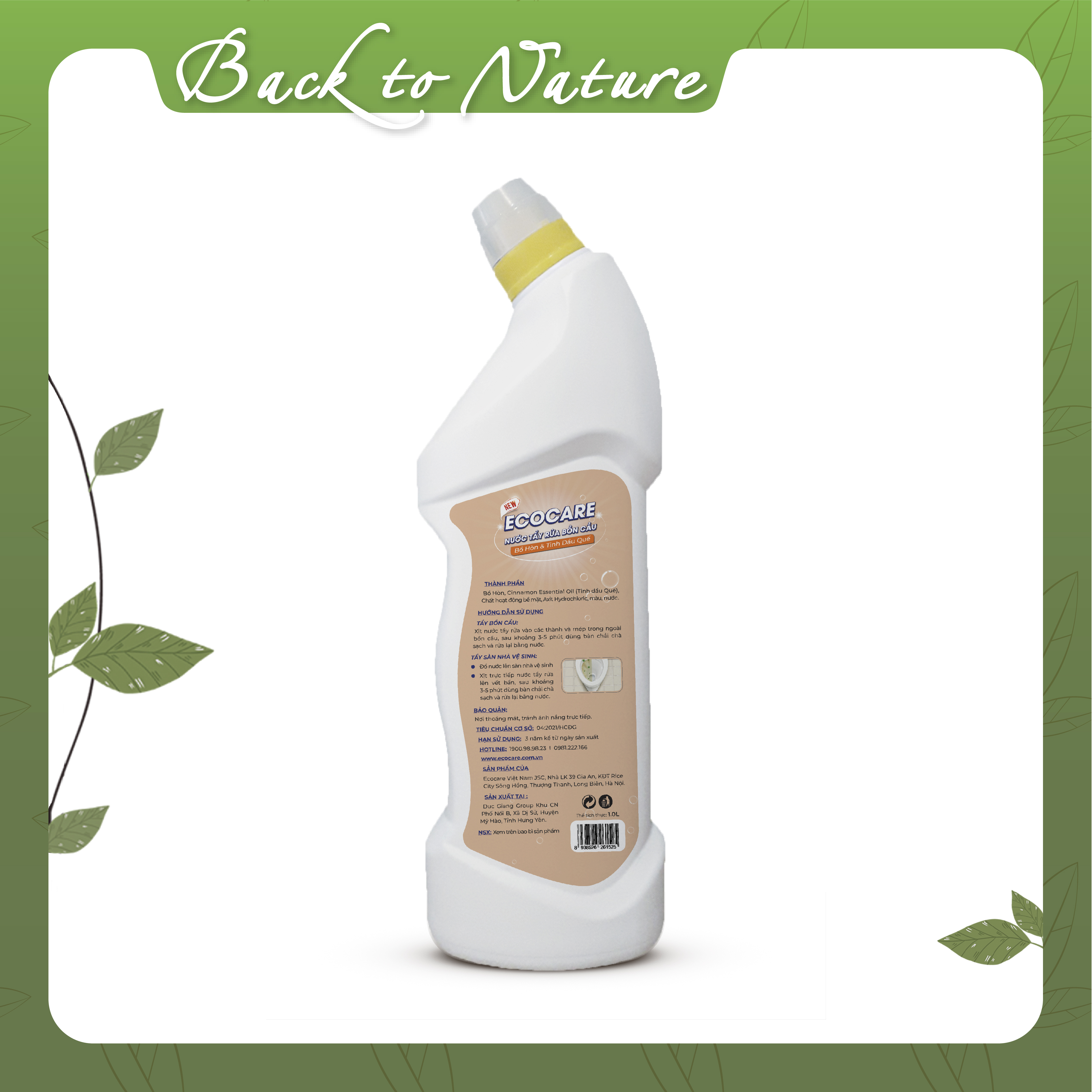 Nước tẩy rửa bồn cầu Hữu cơ diệt khuẩn Ecocare  với tinh chất Quế 1000 ml