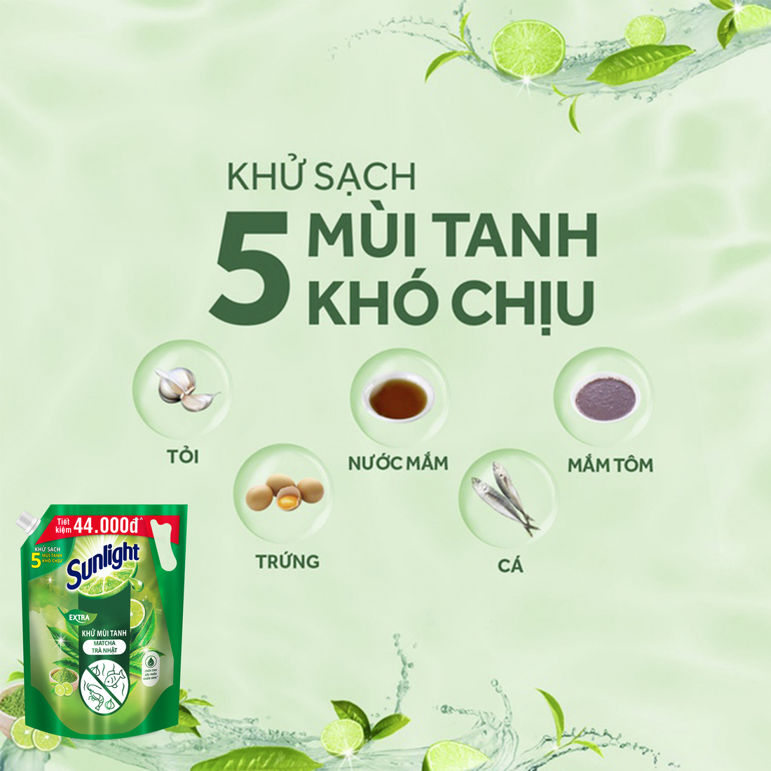 Nước rửa chén Sunlight Bio-care Thiên Nhiên 100% Gốc thực vật - Hương Matcha Trà Nhật Túi 3.4kg