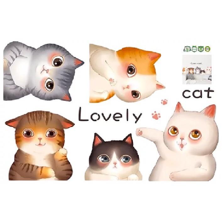 Decal trang trí tường những Mèo Ú hoạt hình đáng yêu