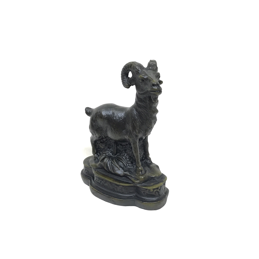 Tượng đá Dê phong thủy trang trí bàn làm việc mang may mắn tài lộc - Chiều cao 11cm - Màu nâu đen
