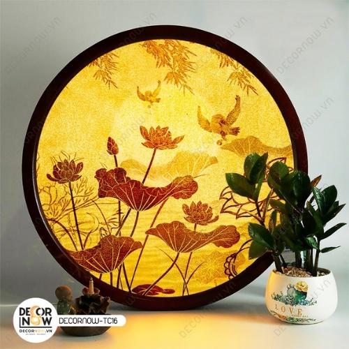 Đèn hào quang phật in tranh trúc chỉ DECORNOW 20,30 cm, trang trí bàn thờ, hào quang trúc chỉ HOA SEN DCN-15