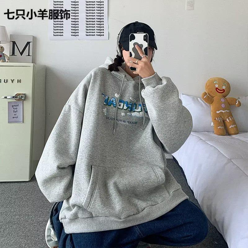 Áo Hoodie Nỉ Tay Dài Dáng Rộng In Hình Thời Trang Hàn Quốc Dành Cho Nam Nữ Size M-5XL