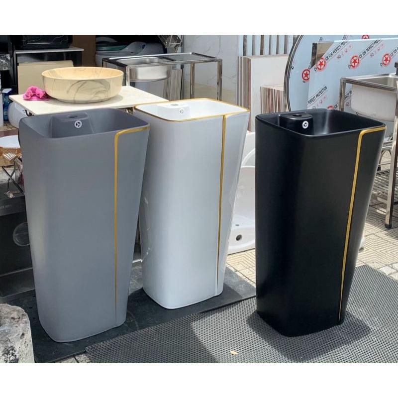 LAVABO TRỤ MÀU XÁM SỌC VÀNG