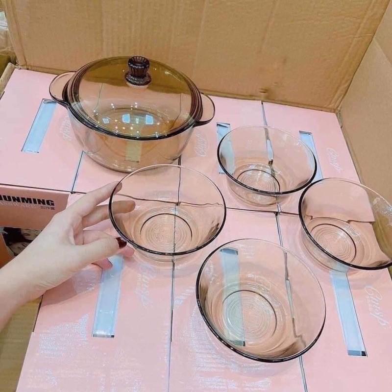 COMBO BỘ 5 MÓN THỐ & BÁT THUỶ TINH CHỊU NHIỆT