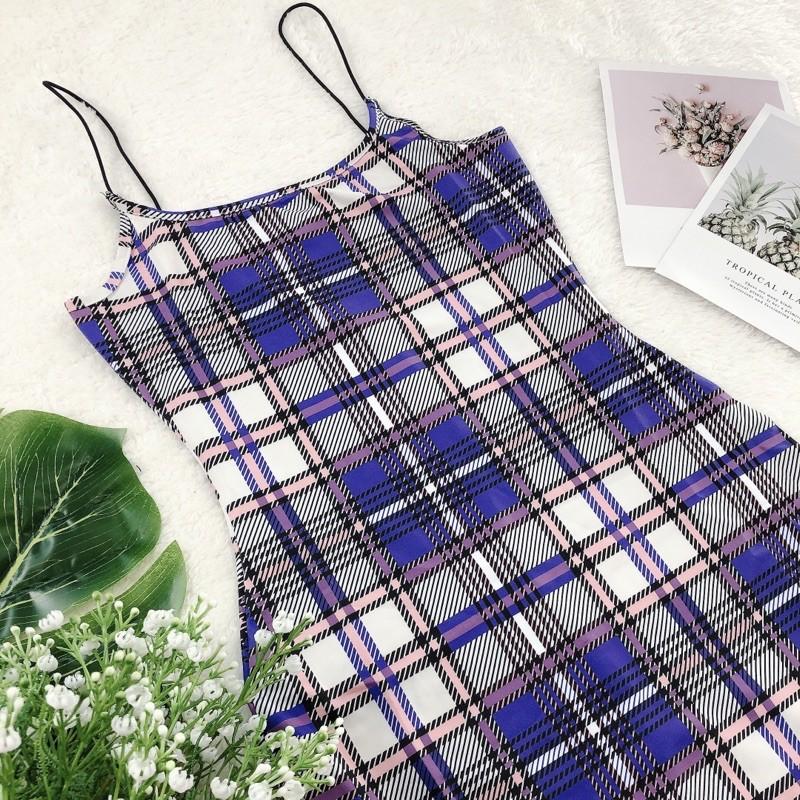 Váy kẻ dáng ôm / Đầm body kẻ sợi bún Freesize < 55kg