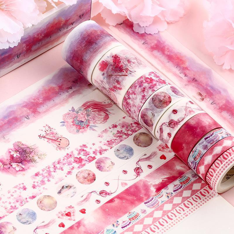 Bộ 10 Băng Keo Giấy Washi Tape Trang Trí Sổ Lưu Niệm, Lưu Bút, Nhật Ký Dễ Thương, Sáng Tạo Handmade DIY