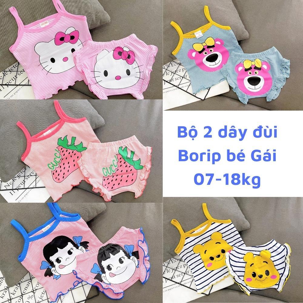 Bộ Chip 2 Dây cotton borip xuất in Hình siêu cưng cho Bé Gái, Đồ bộ mặc nhà, bộ hai dây