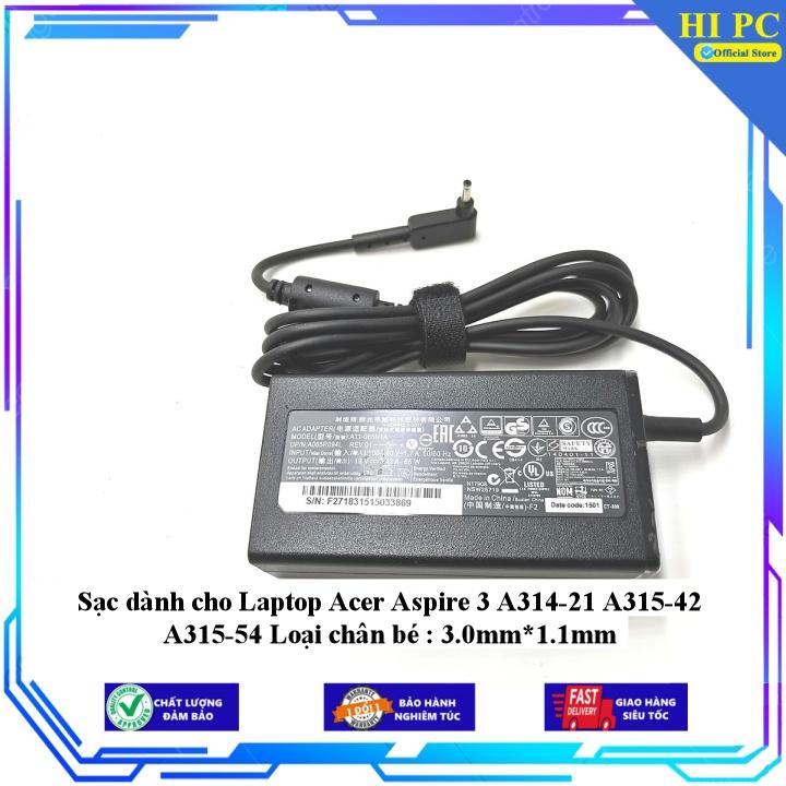 Sạc dành cho Laptop Acer Aspire 3 A314-21 A315-42 A315-54 Loại chân bé : 3.0mm*1.1mm - Kèm Dây nguồn - Hàng Nhập Khẩu