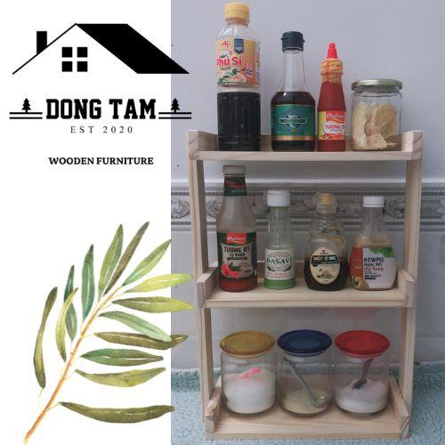 Kệ gỗ 3 tầng - Kệ để gia vị - Kệ sát tường - Chất liệu gỗ thông