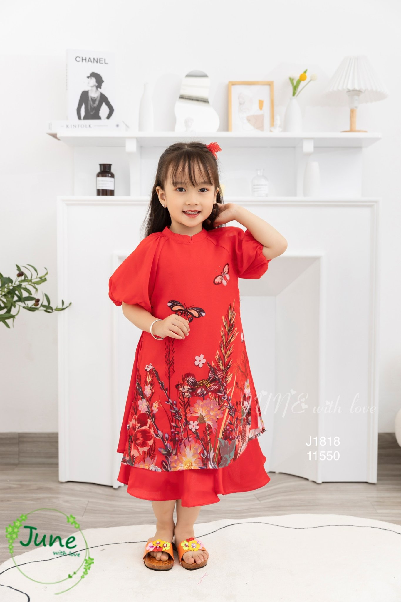 Áo dài tết cho bé gái mẫu Hoa mùa xuân xinh xắn từ 12-35kg hàng thiết kế cao cấp