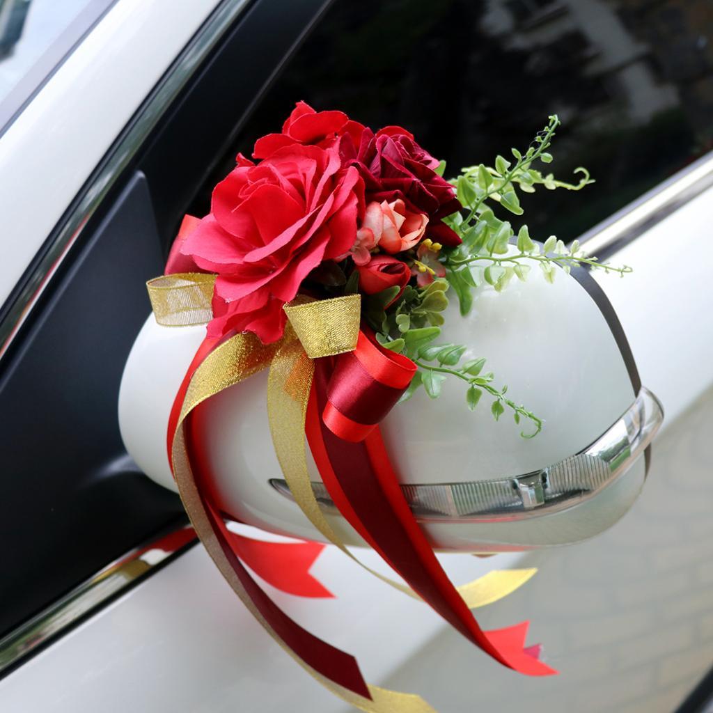 Wedding Party Car Flower and Ribbon Door Mirror Handle Decor Kit